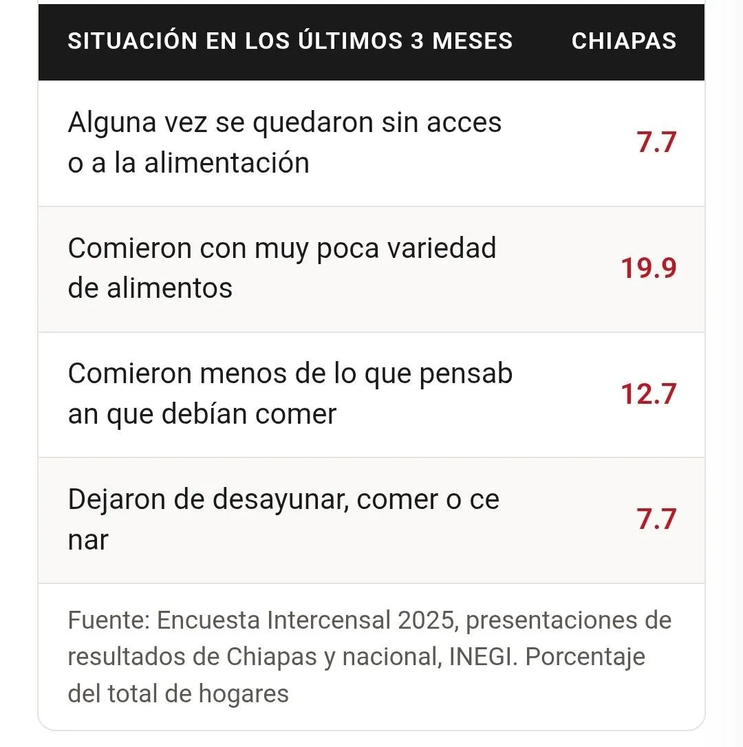 336.8 MIL HOGARES EN CHIAPAS RESTRINGIERON SU ALIMENTACIÓN POR FALTA DE DINERO